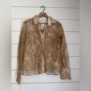NWT Maeve Anthropologie Lace Buttondown Top